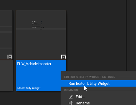 Run EUW_VehicleImporter Widget Blueprint